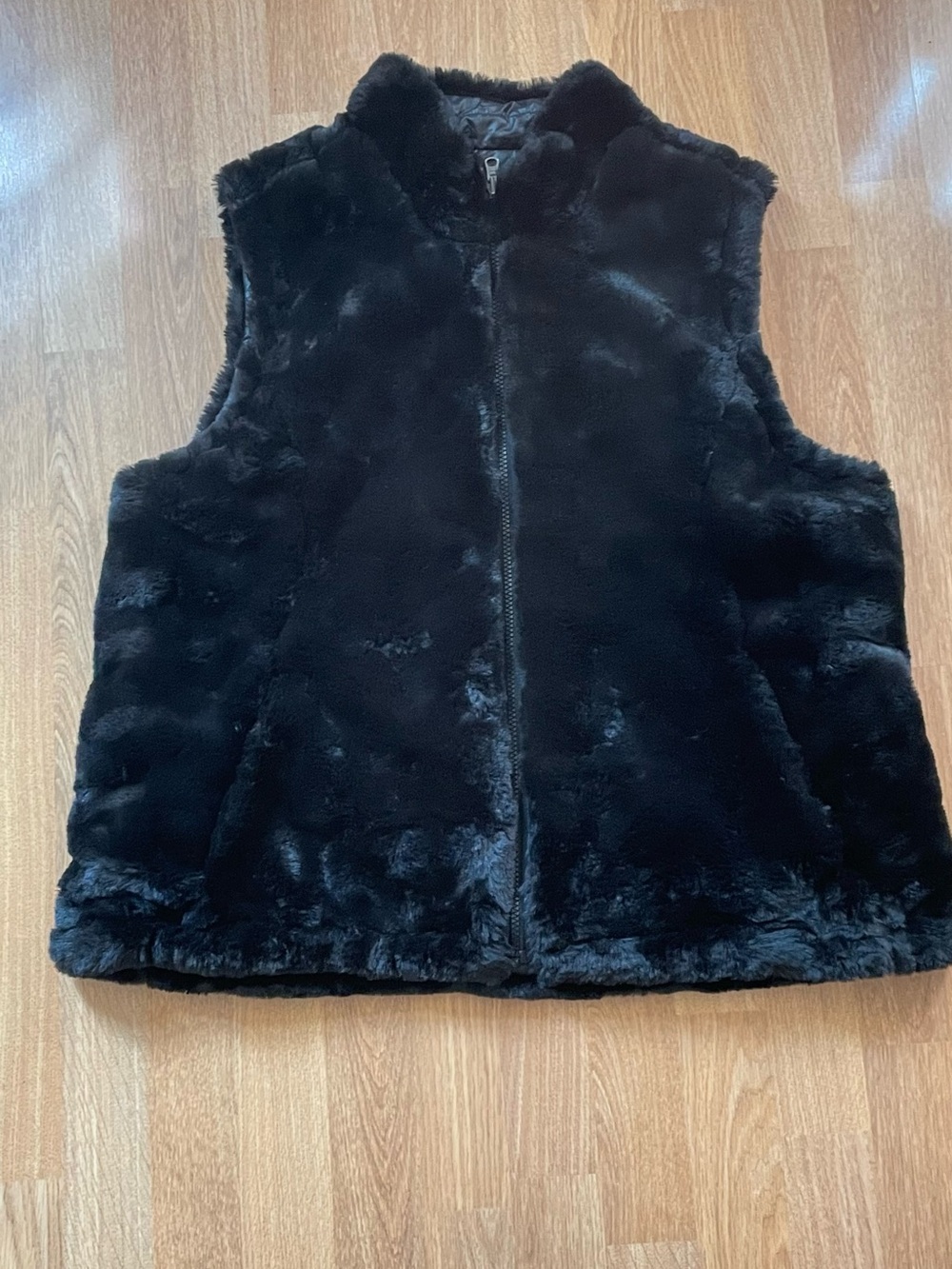 Nicole Miller Women's XL Black Reversible Vest Quilted Faux Fur Puffer